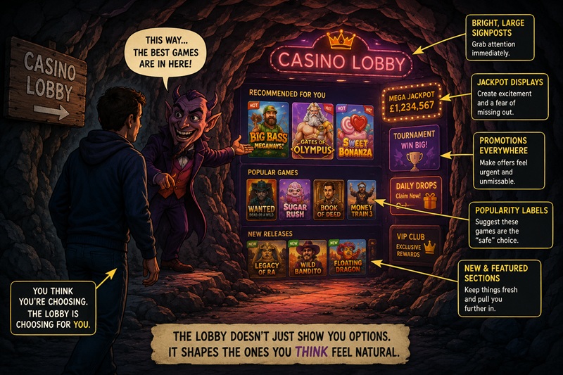 casino lobby nudges steering a player towards promoted games