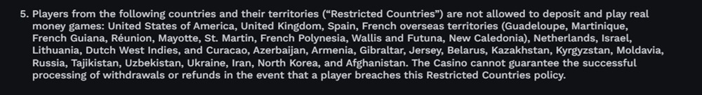Bet On Red terms naming the United Kingdom a restricted country`