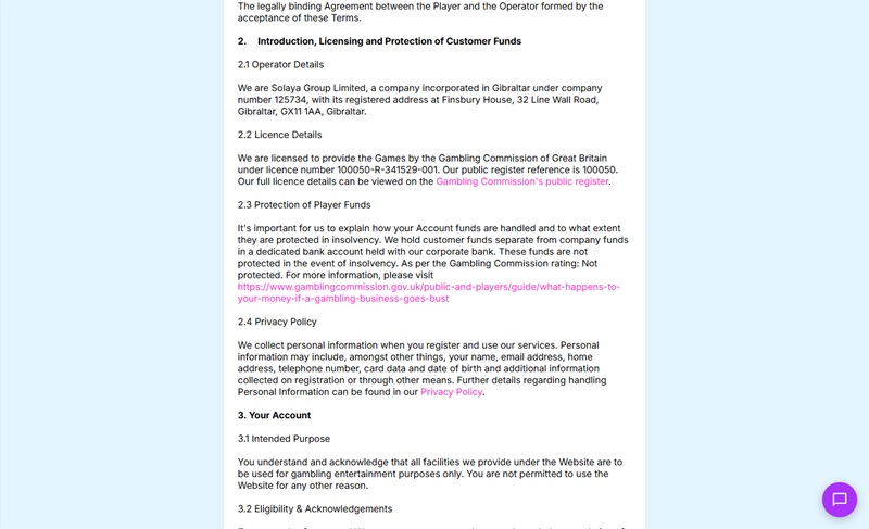 Fruit Kings terms stating customer funds carry the Gambling Commission's not-protected rating