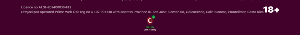 Lets Jackpot Casino footer naming Prime Web Ops and its Anjouan licence