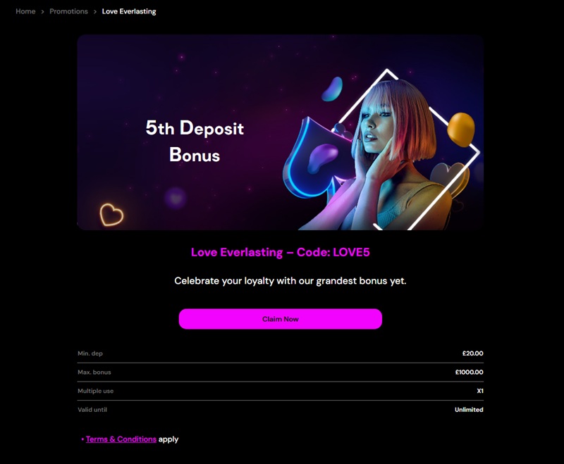 Love Casino's fifth deposit bonus described as its grandest while offering less than its first