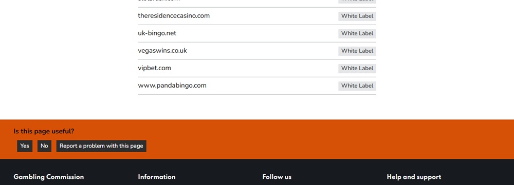 The UK Gambling Commission register for Grace Media still listing pandabingo.com after the brand's move to ProgressPlay