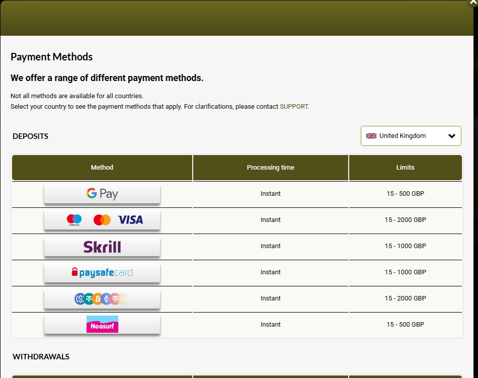 Royal Vincit's dedicated United Kingdom payment menu in pounds sterling