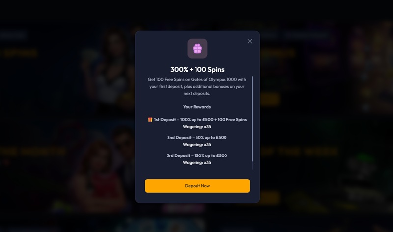 Spinhub's offer detail splitting its 300% welcome offer across three deposits at 35x wagering each