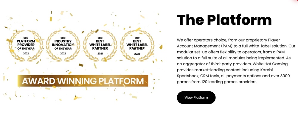 White Hat Gaming's platform description and industry awards