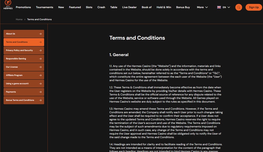 Casino Hermes licence page with the network's template text naming Lava Entertainment
