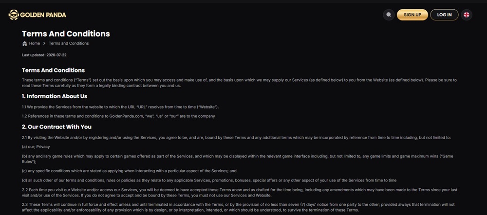 Golden Panda terms clause 1.2 stopping mid-sentence without naming the operating company