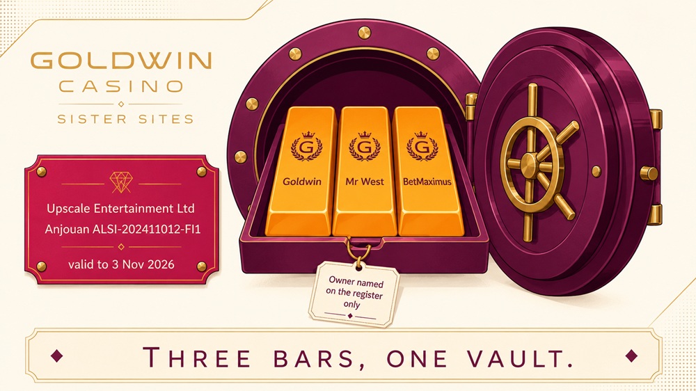 Vault tray diagram showing Goldwin and its two sister sites on the Upscale Entertainment licence