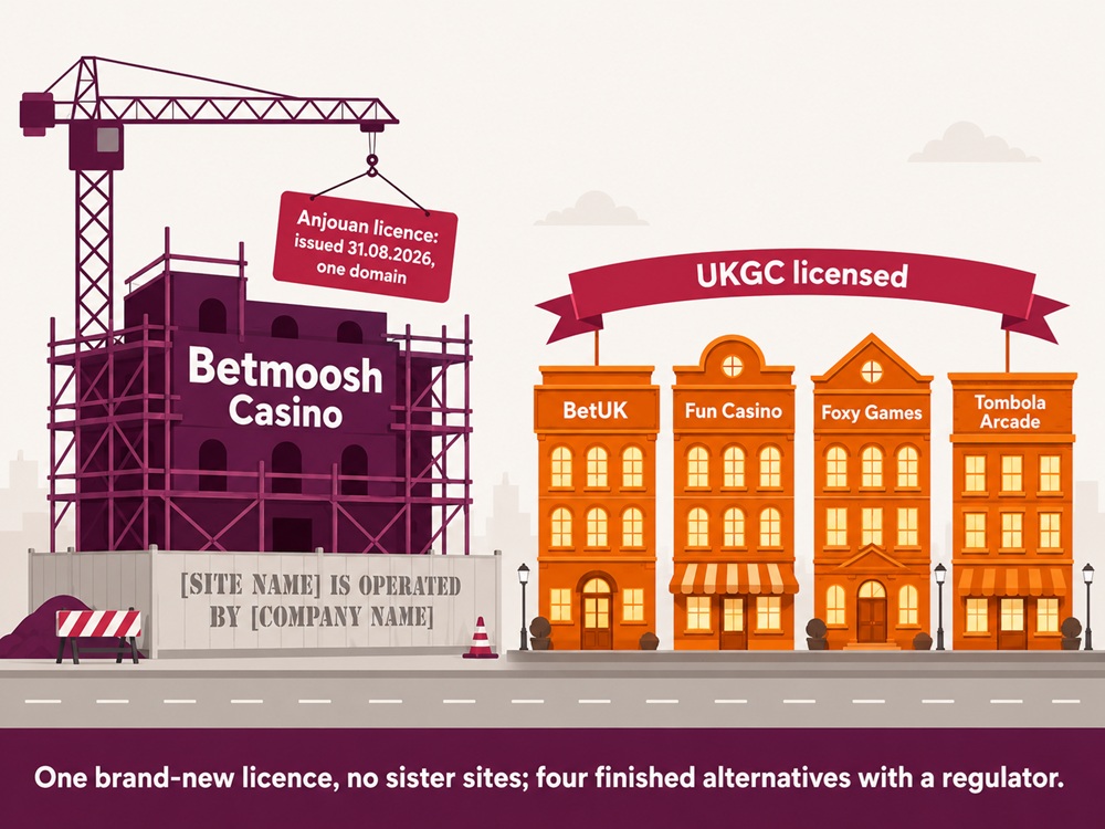 construction site diagram of betmoosh casino under scaffolding beside four finished uk licensed alternatives