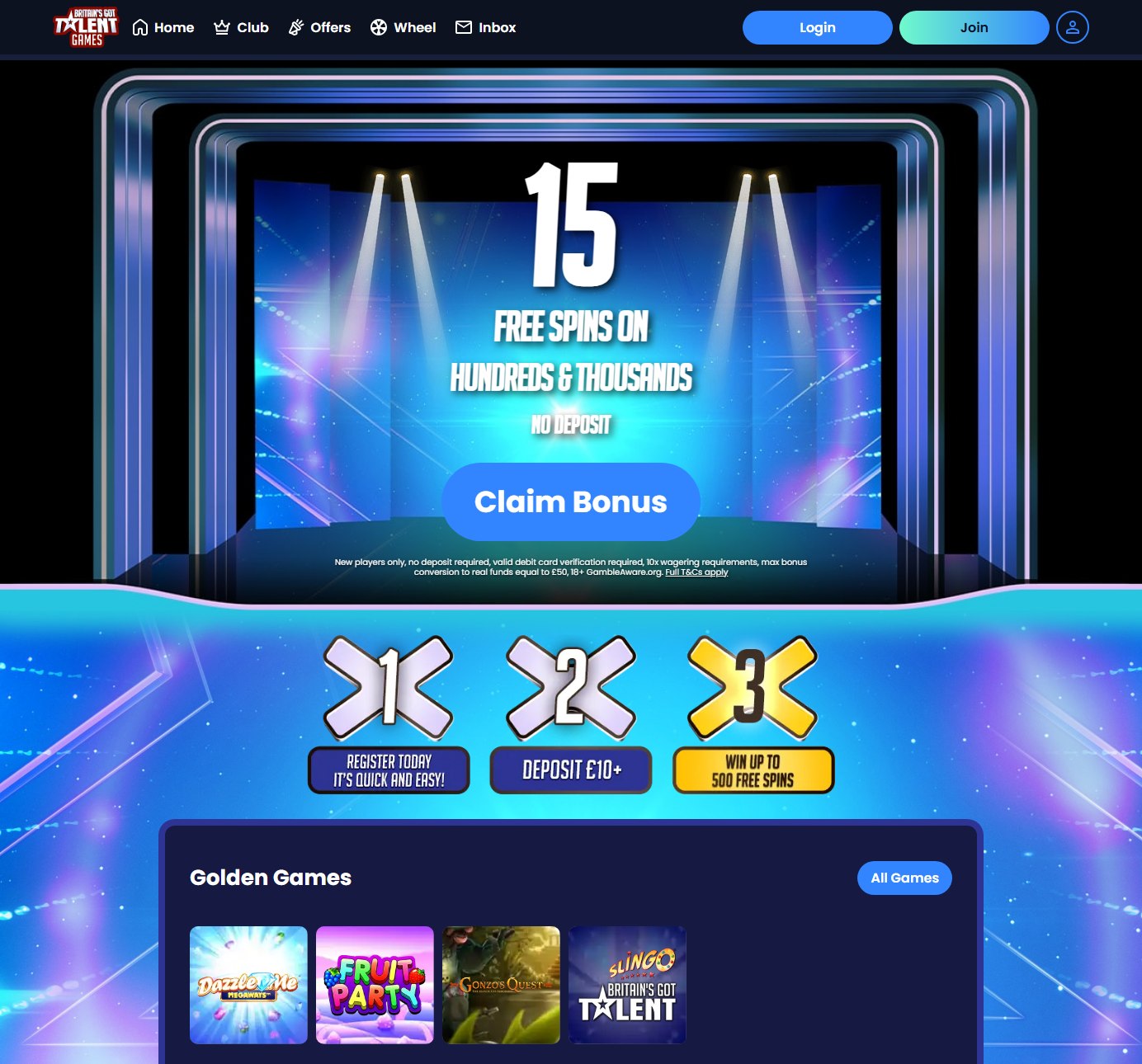 bgt games homepage with the talent show stage and judges buzzers