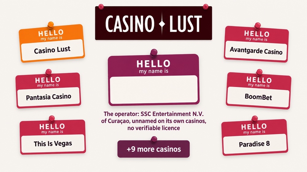 name tag diagram of casino lust's sister sites around an unnamed operator