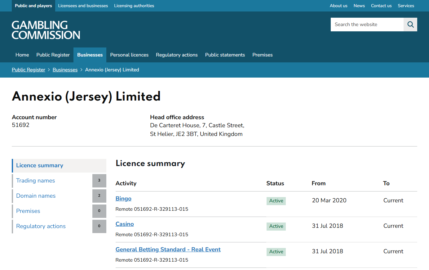 annexio jersey limited ukgc licence summary for casinogo
