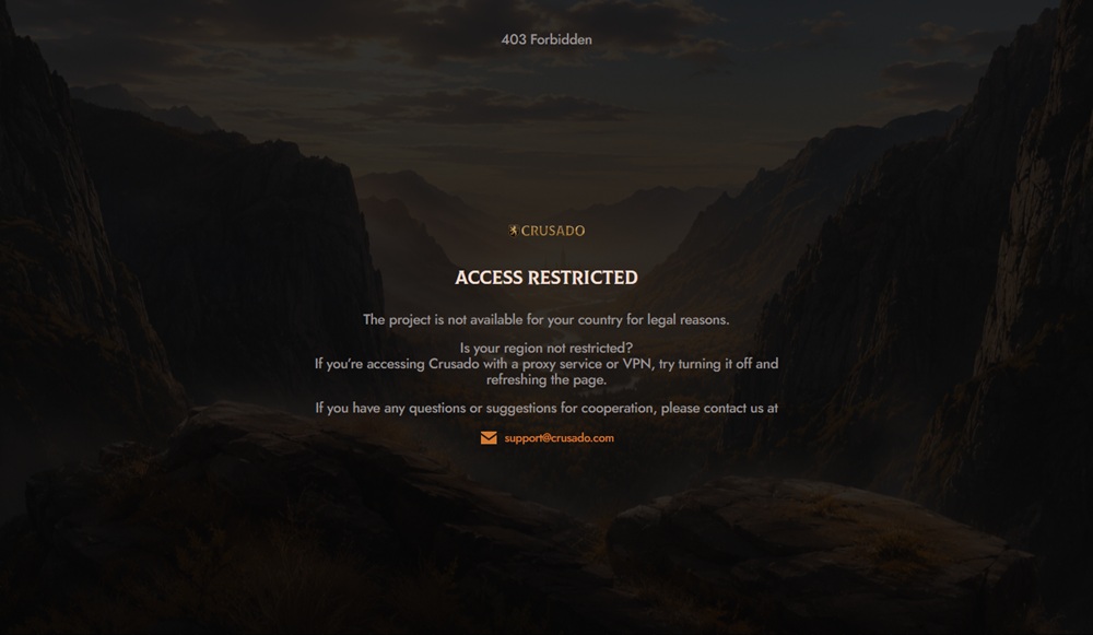 crusado access restricted screen for uk visitors