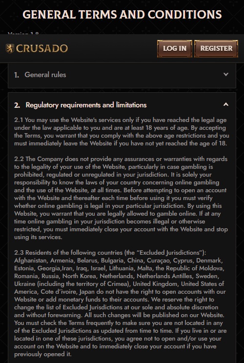 crusado terms and conditions excluding the united kingdom