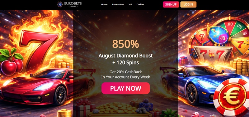 eurobets casino homepage showing the euro chip logo above a dollar withdrawals ticker