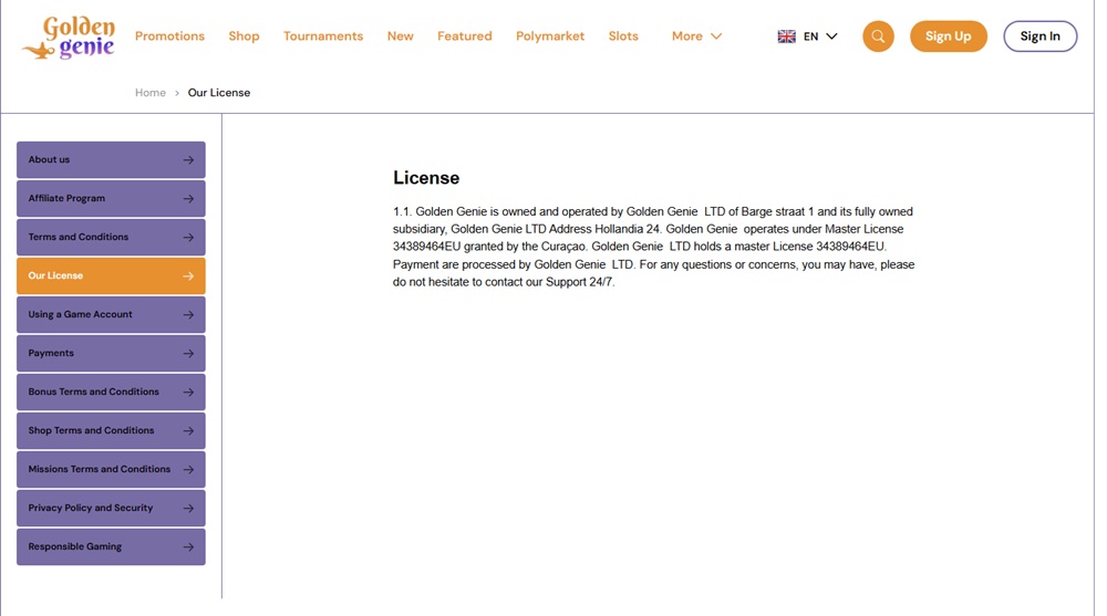 golden genie licence page claiming master license 34389464eu