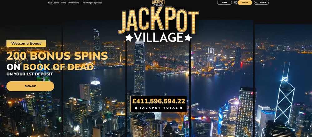 jackpot village homepage showing the jackpot total counter and welcome banner