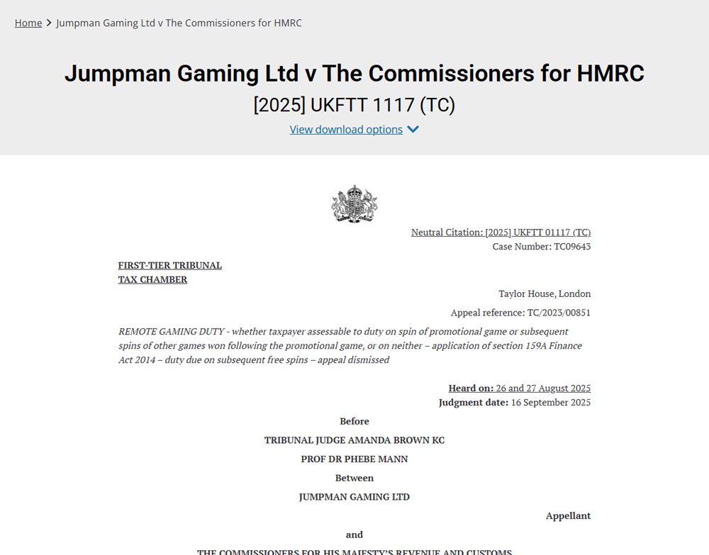 The First-tier Tribunal's published decision in Jumpman Gaming's Remote Gaming Duty appeal