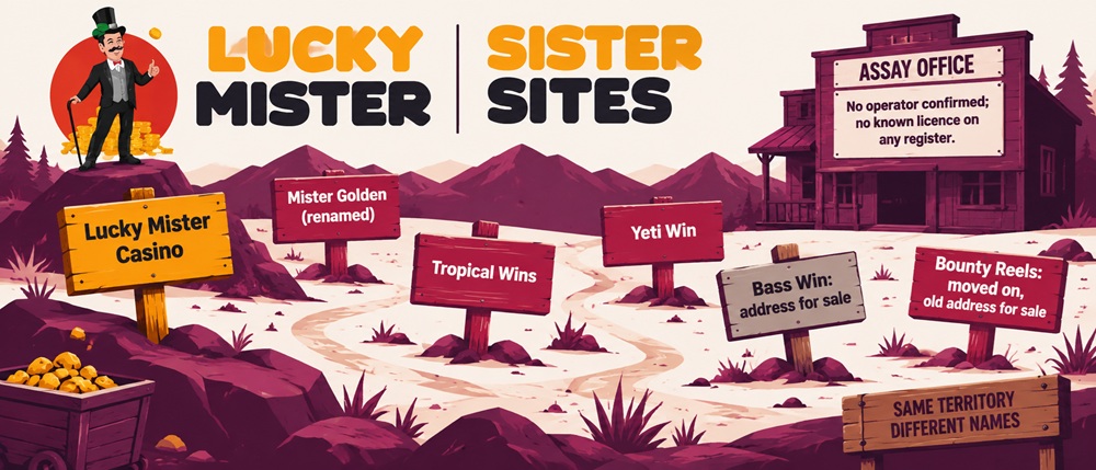 prospector claim map showing lucky mister and five sister brands with two addresses for sale and no operator named