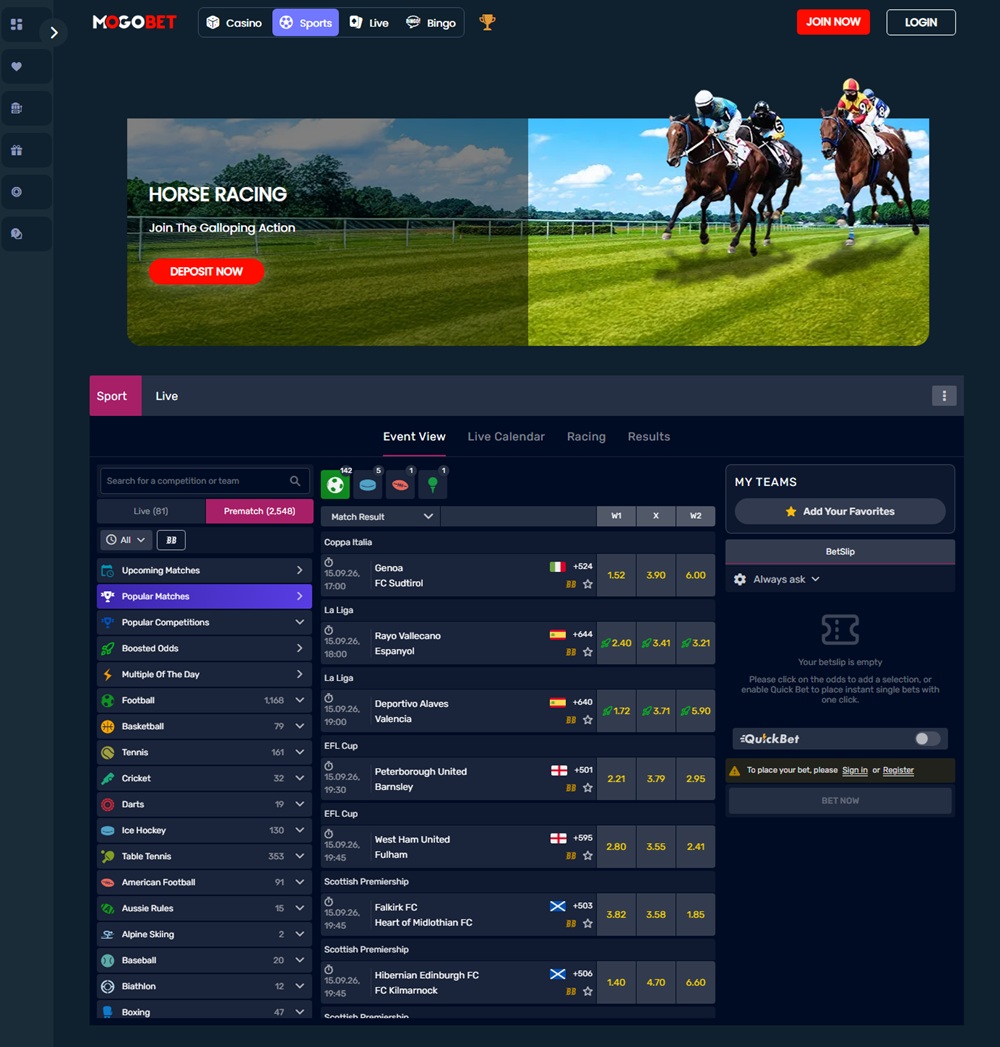 mogobet live odds