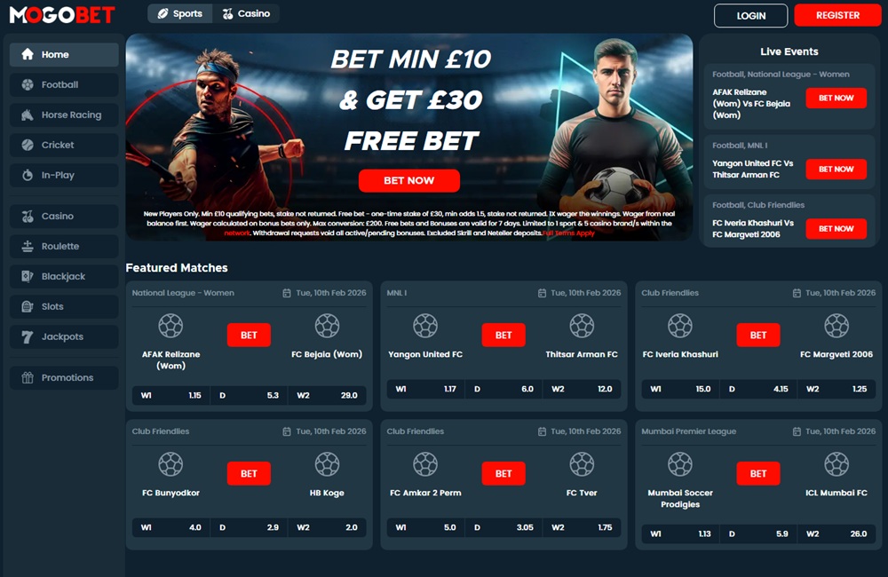 mogobet sportsbook showing live fixtures and betting markets