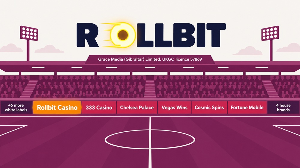 stadium advertising board diagram of rollbit casino's sister sites on grace media's licence