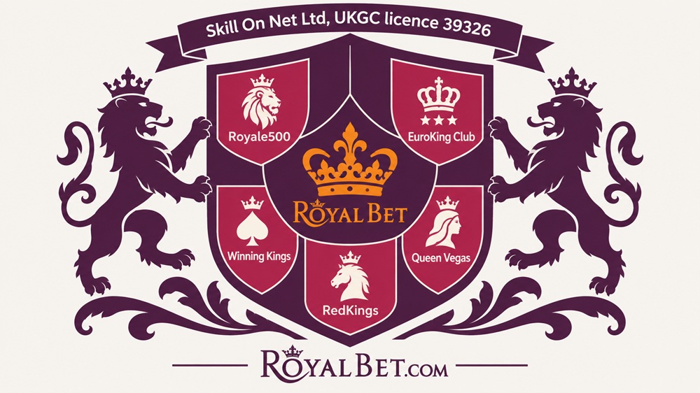 coat of arms diagram of royal bet and its sister sites on skill on net's licence