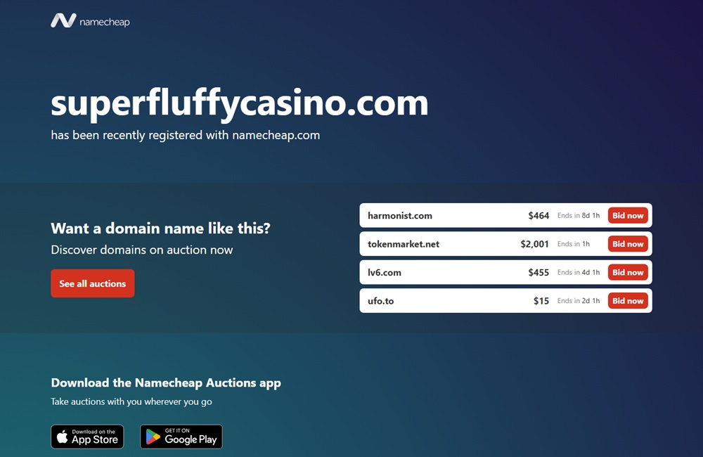 superfluffycasino.com showing a domain registrar parking page