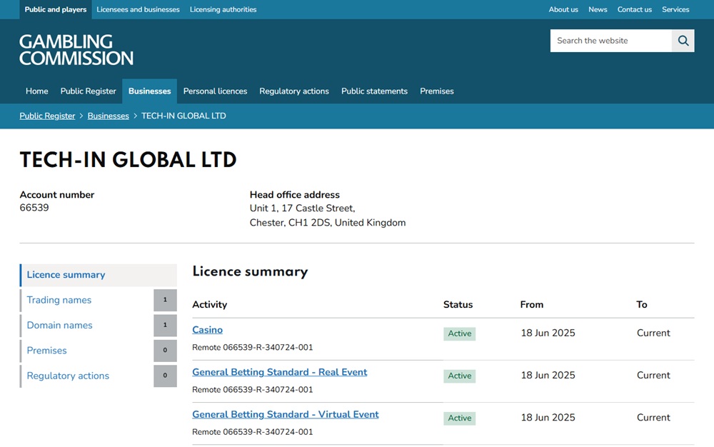 tech-in global ltd register entry for rollerbet