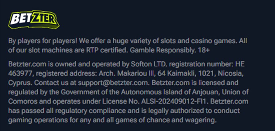 betzter footer naming softon ltd as owner and operator
