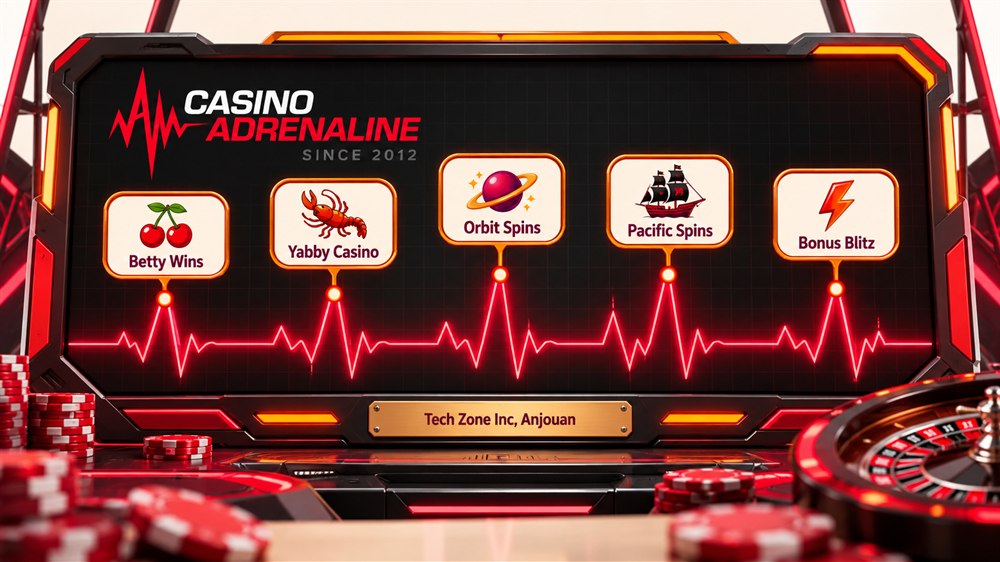 heart monitor diagram of casino adrenaline with betty wins, yabby casino, orbit spins, pacific spins and bonus blitz