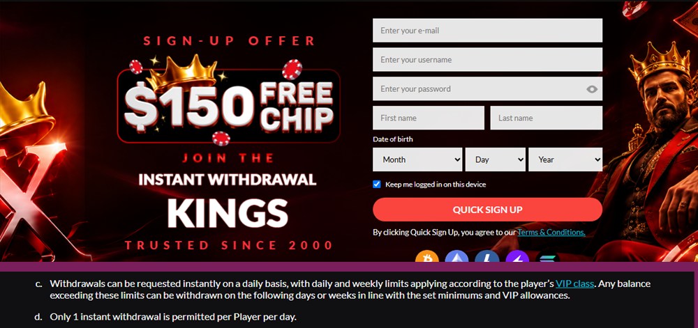 casino extreme homepage calling it the instant withdrawal kings above its terms allowing one instant withdrawal a day