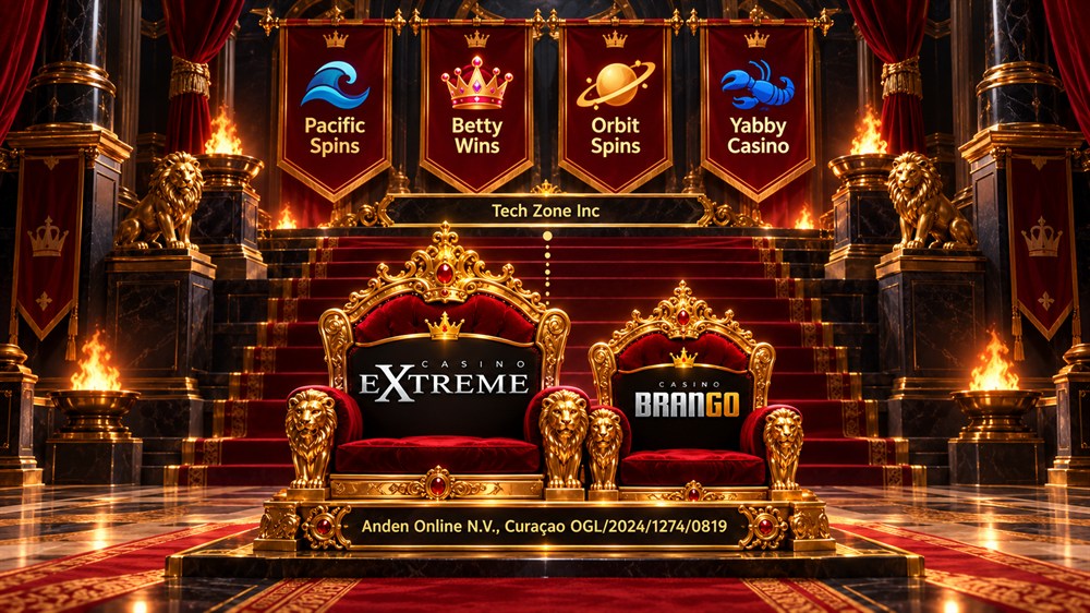 throne room diagram of casino extreme and brango casino under anden online, with four tech zone casinos on banners behind