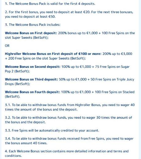 casino joy welcome bonus pack terms with the high-roller first deposit