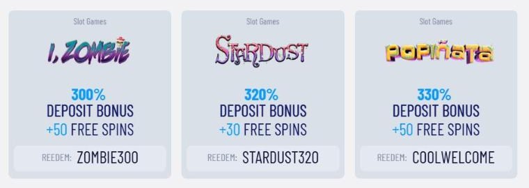 coolcat casino slot bonus codes zombie300 stardust320 and coolwelcome