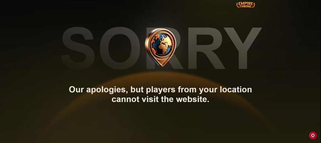 empire throne casino page telling uk visitors they cannot visit the website