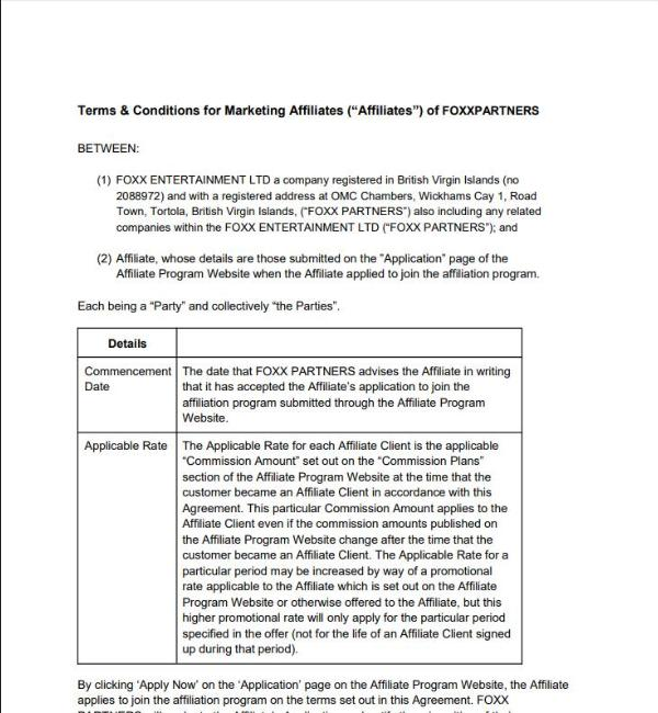 foxx partners affiliate terms naming foxx entertainment ltd of the british virgin islands