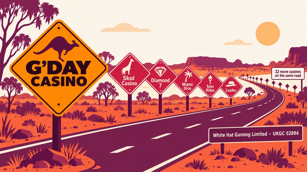 outback road sign diagram of gday casino and its white hat gaming sister sites