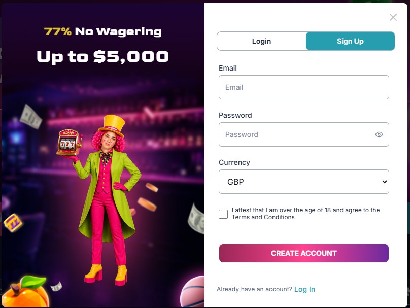 magicianbet sign-up form with the magician mascot
