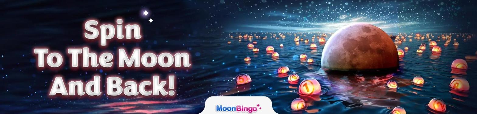 moon bingo login page with a moon rising over a sea of glowing bingo balls
