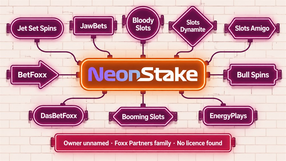 neon sign diagram of neon stake and its ten foxx partners sister sites