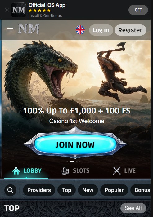 norsemania homepage with a viking fighting a sea serpent