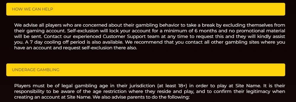orbit spins responsible gaming page with site name placeholder text