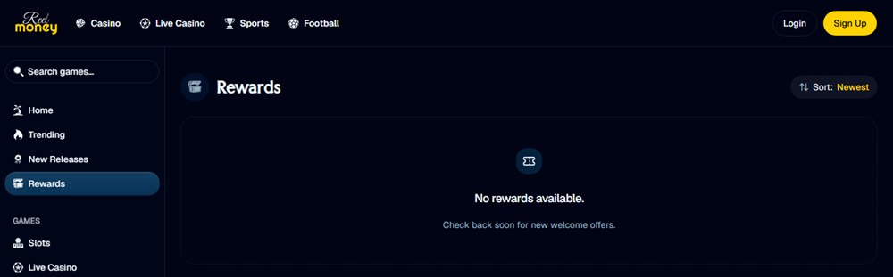 reel money rewards page with no rewards available
