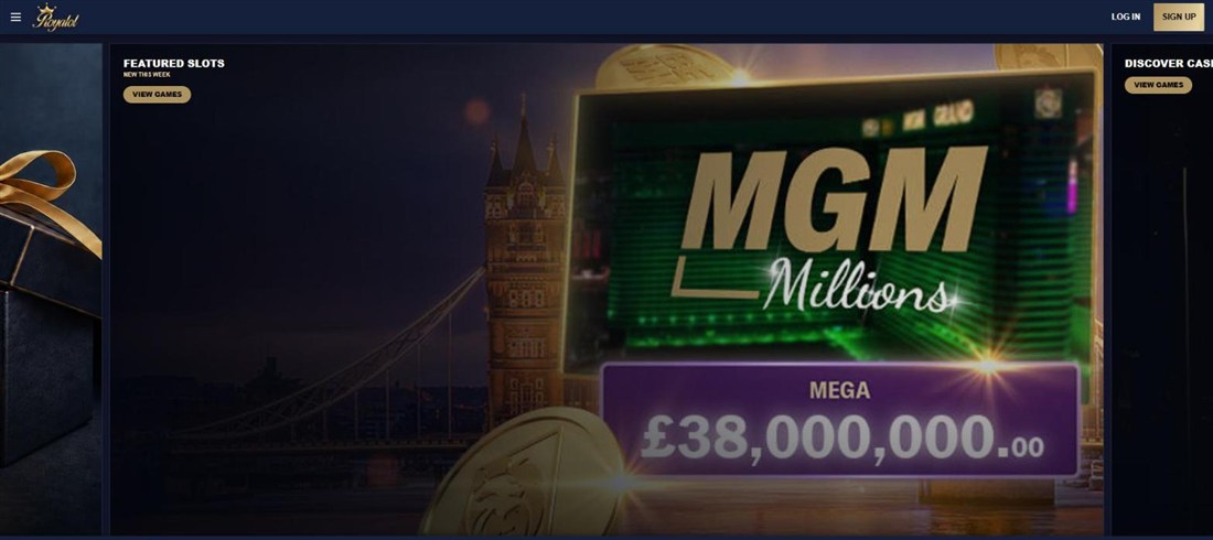 royalol homepage featuring an mgm millions banner