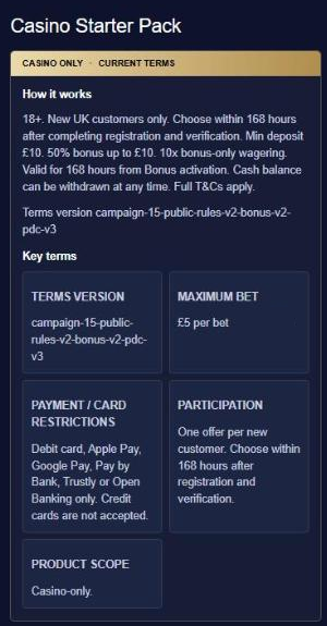 royalol starter pack rules showing an internal terms version code