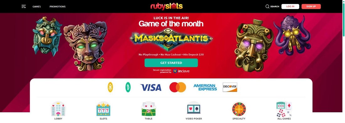 ruby slots homepage promising no playthrough and no max cashout
