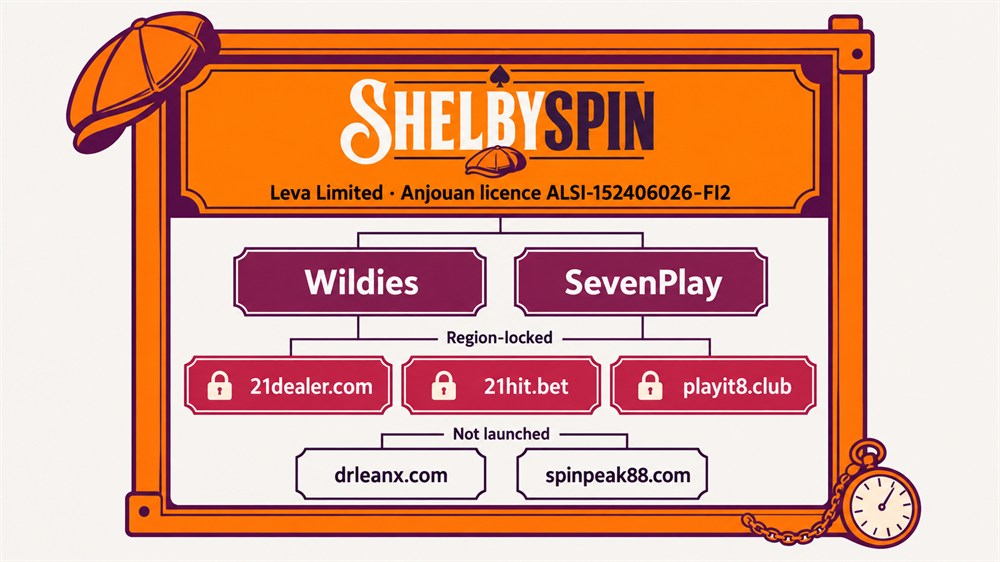 framed diagram of shelbyspin and the leva limited casinos on its anjouan licence