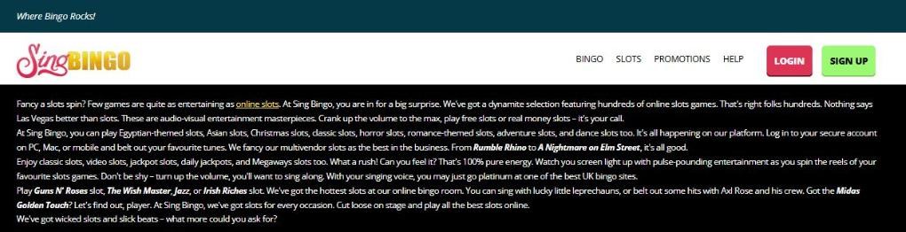 sing bingo homepage naming slots such as guns n roses