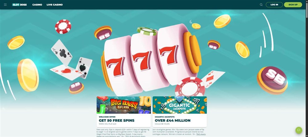 slot boss homepage with its slot reel banner and welcome offer